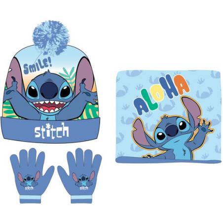 conjunto gorro guantes braga cuello stitch disney