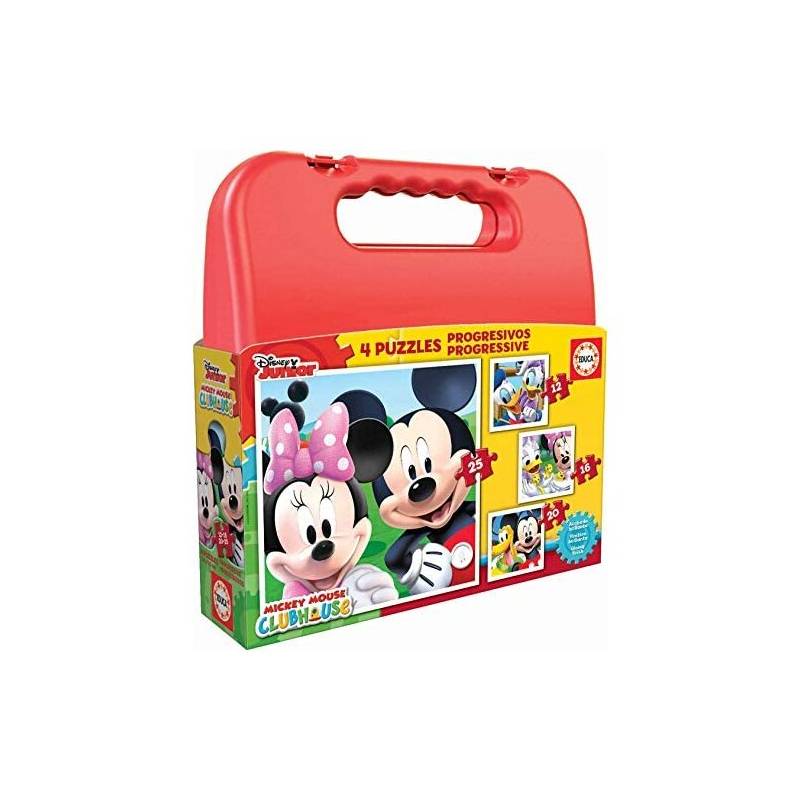 maletin con 4 puzzles mickey mouse only one