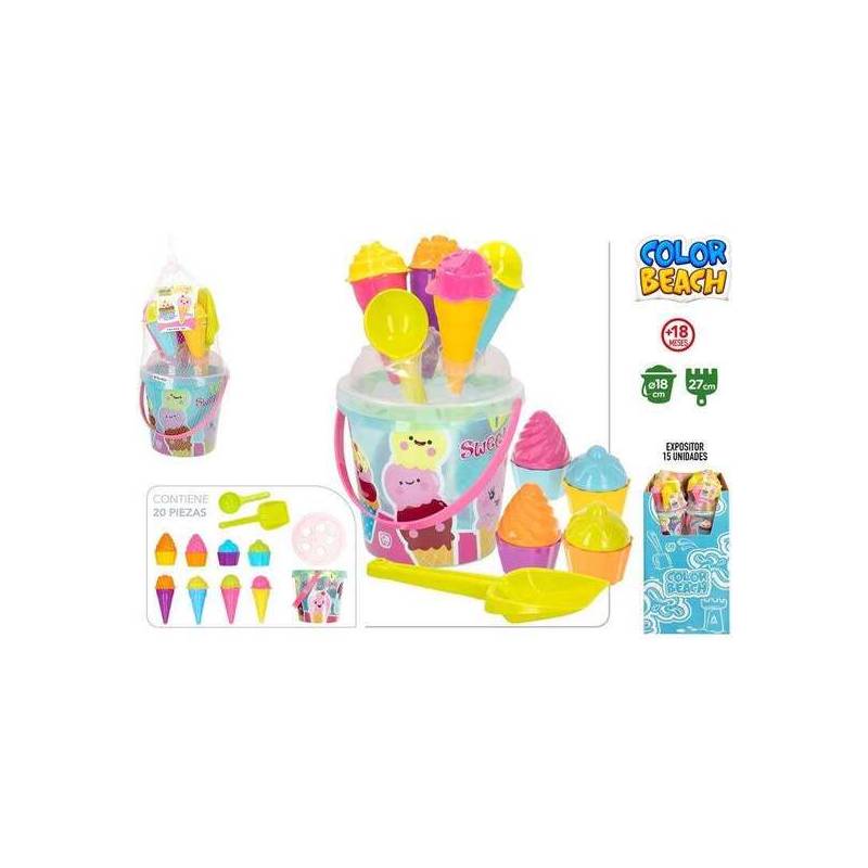 cubo de playa sweet time 18 cm con accesorios 20 piezas