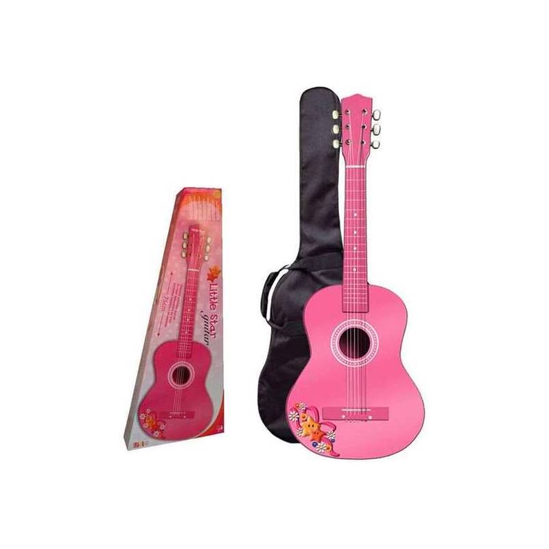 guitarra madera 75cm color rosa